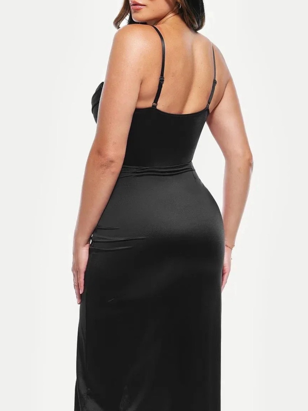 Black Lace Trim Sculpting Floral-Print Midi Dress - Picture 5 of 9